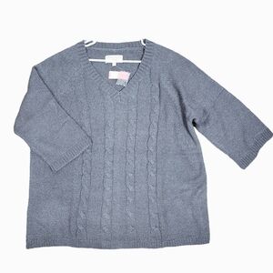 Avenue Gray Cable V-Neck Sweater